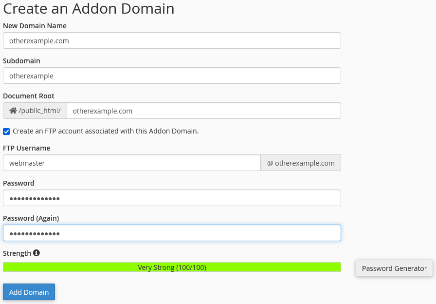 Add Addon domain